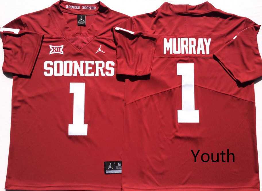 Youth Oklahoma Sooners 1 Kyler Murray Red College Football Jersey (1)
